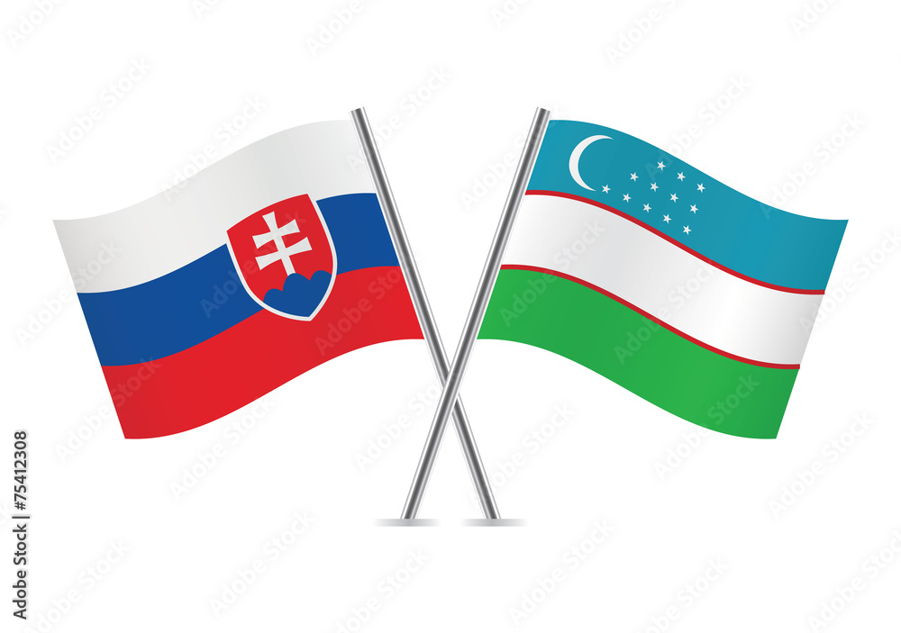 Uzbek and Slovakian flags. Vector illustration. Uzbek and Slovakian flags. Vector illustration.