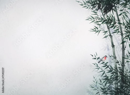 Obraz Ptaszek w bambusowym gaju. Zdjęcie w stylu japońskim