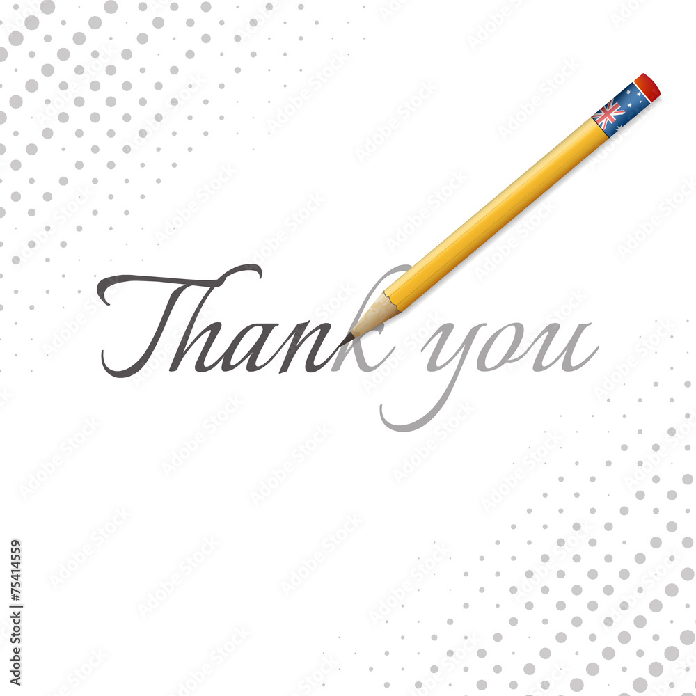 Thank you word and pencil with Australian flag