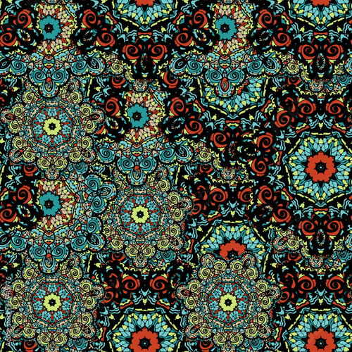 Vector seamless mandala flower pattern background