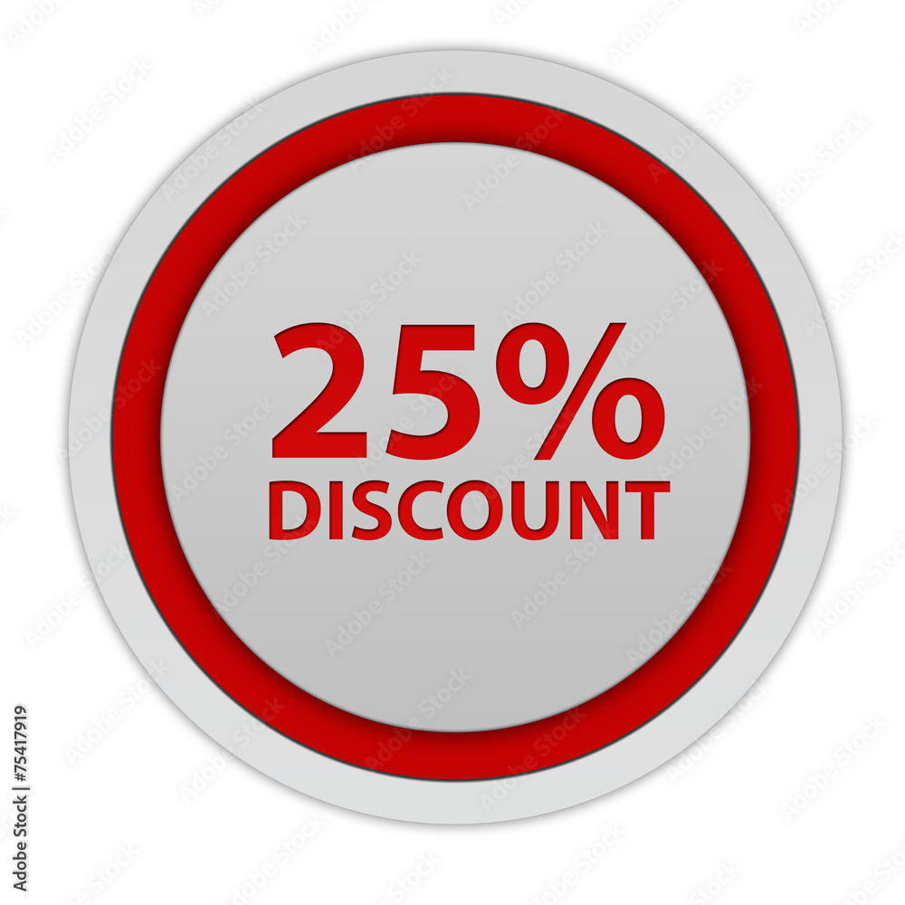 Discount 25 circular icon on white background Discount 25 circular icon on white background