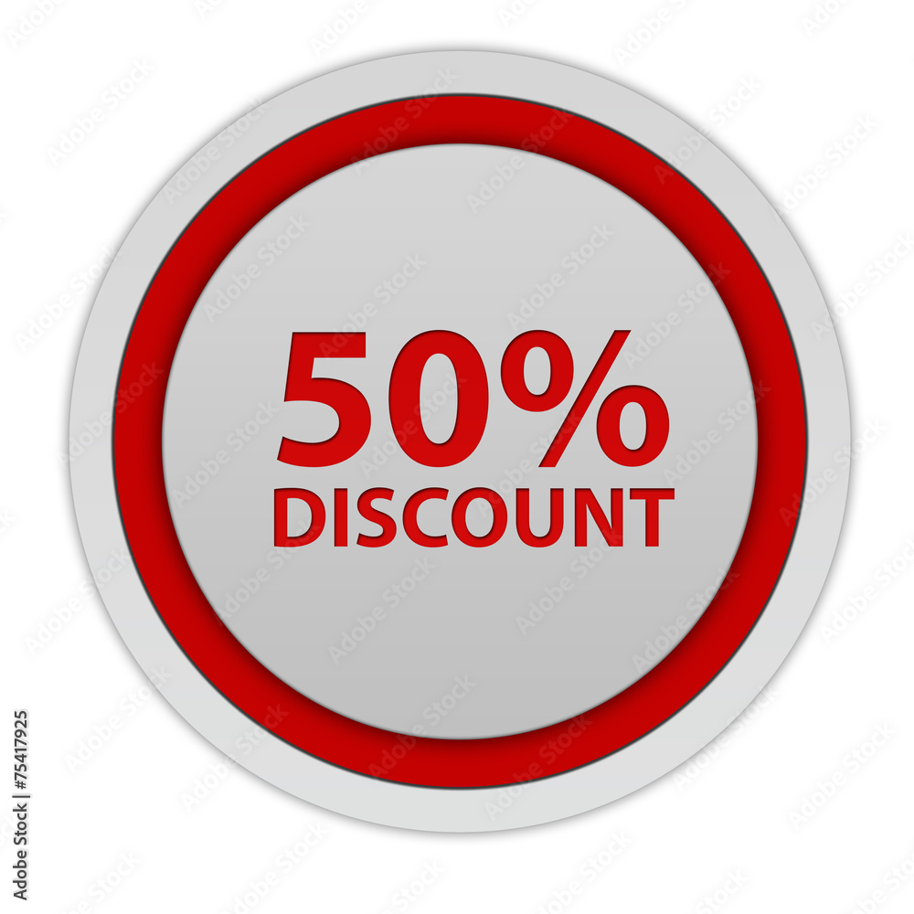 Discount 50 circular icon on white background Discount 50 circular icon on white background