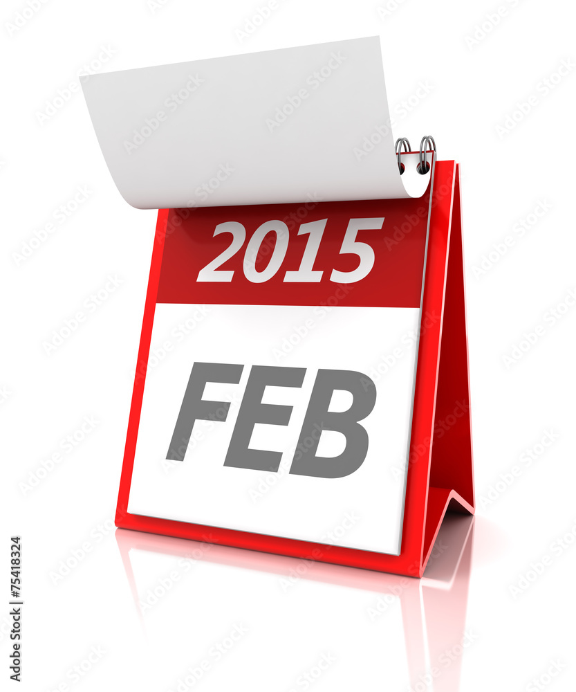 2015 February calendar, 3d render 2015 February calendar, 3d render