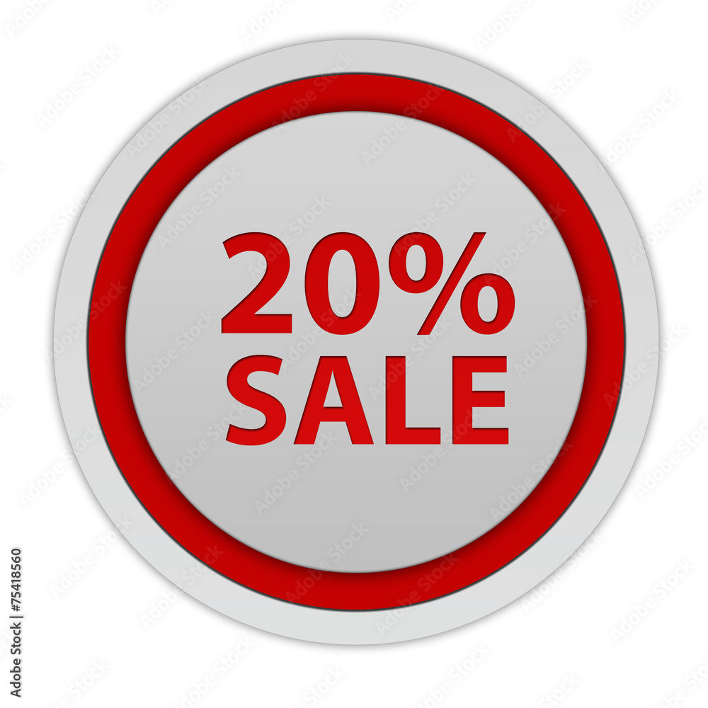 Sale twenty percent circular icon on white background Sale twenty percent circular icon on white background