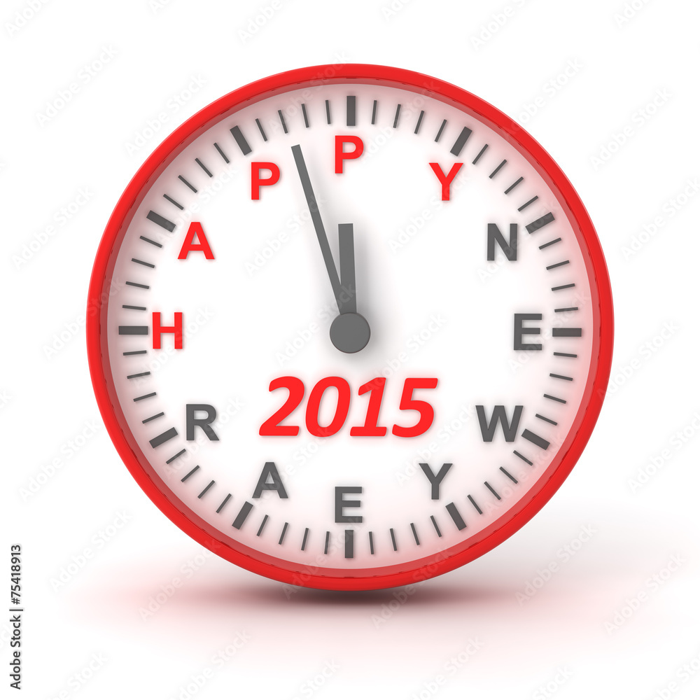 Clock with 2015 happer new year text, 3d render Clock with 2015 happer new year text, 3d render