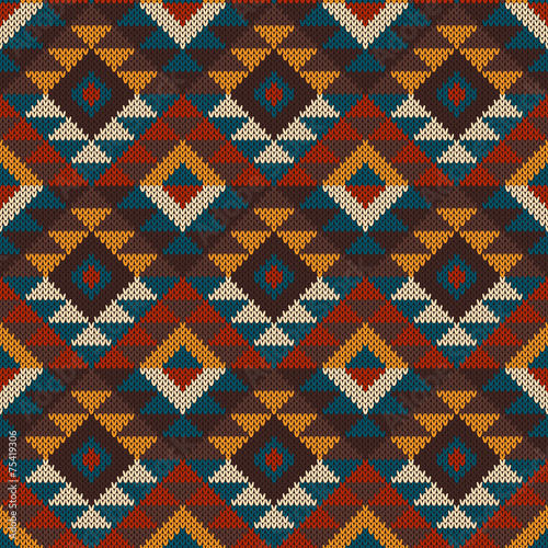 Tribal Aztec Seamless Pattern on the wool knitted texture