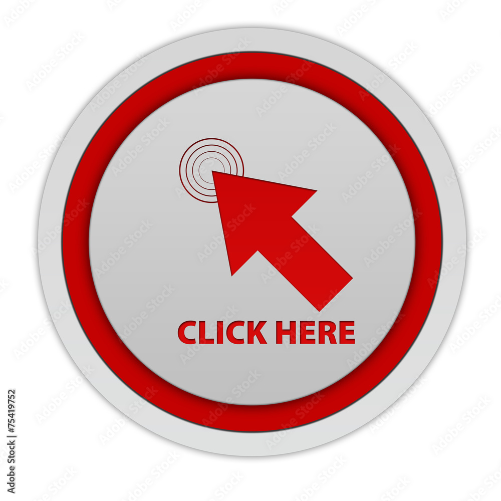 Click here circular icon on white background Click here circular icon on white background