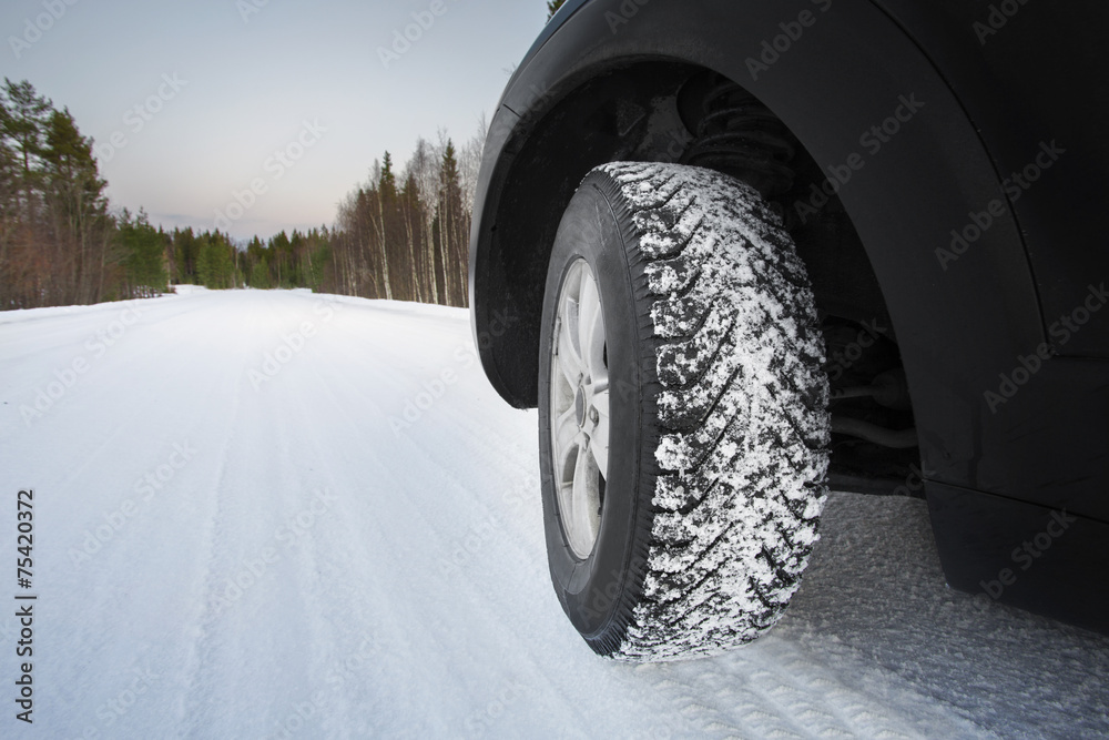 Good winter tires on snowy road