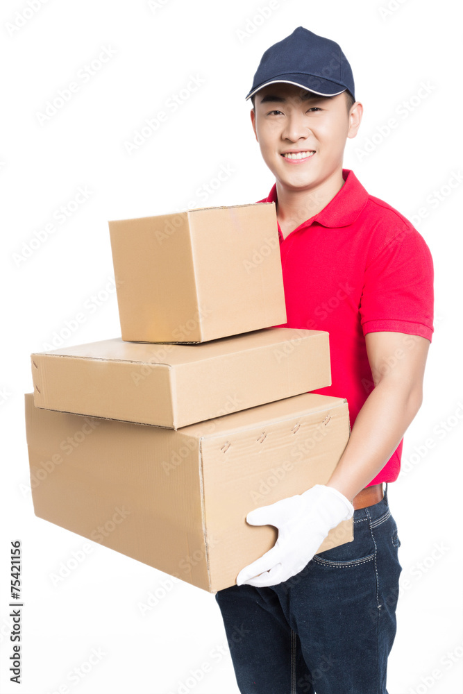delivery man carrying cardboard box delivery man carrying cardboard box