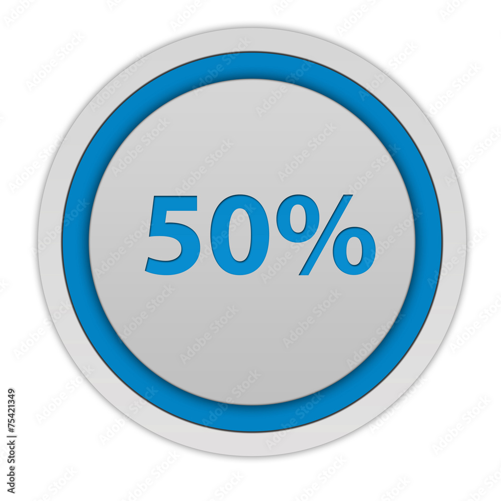 Fivety percent circular icon on white background Fivety percent circular icon on white background