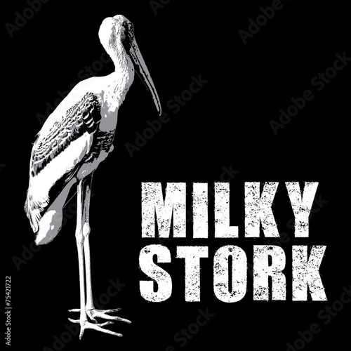 Milky stork vector, rubber stamp