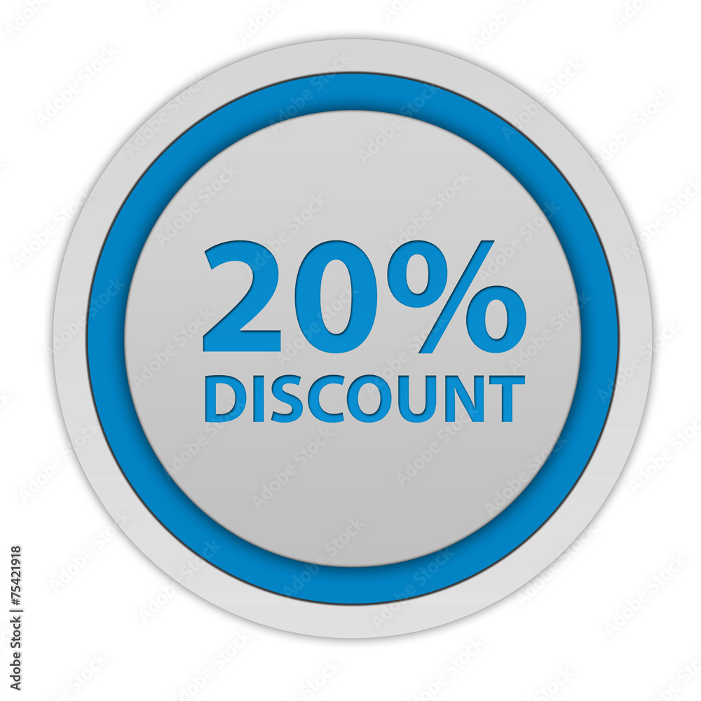 Discount twenty percent circular icon on white background Discount twenty percent circular icon on white background