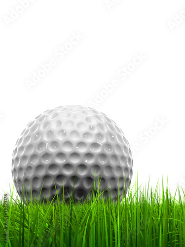 White golf ball in grass isolated