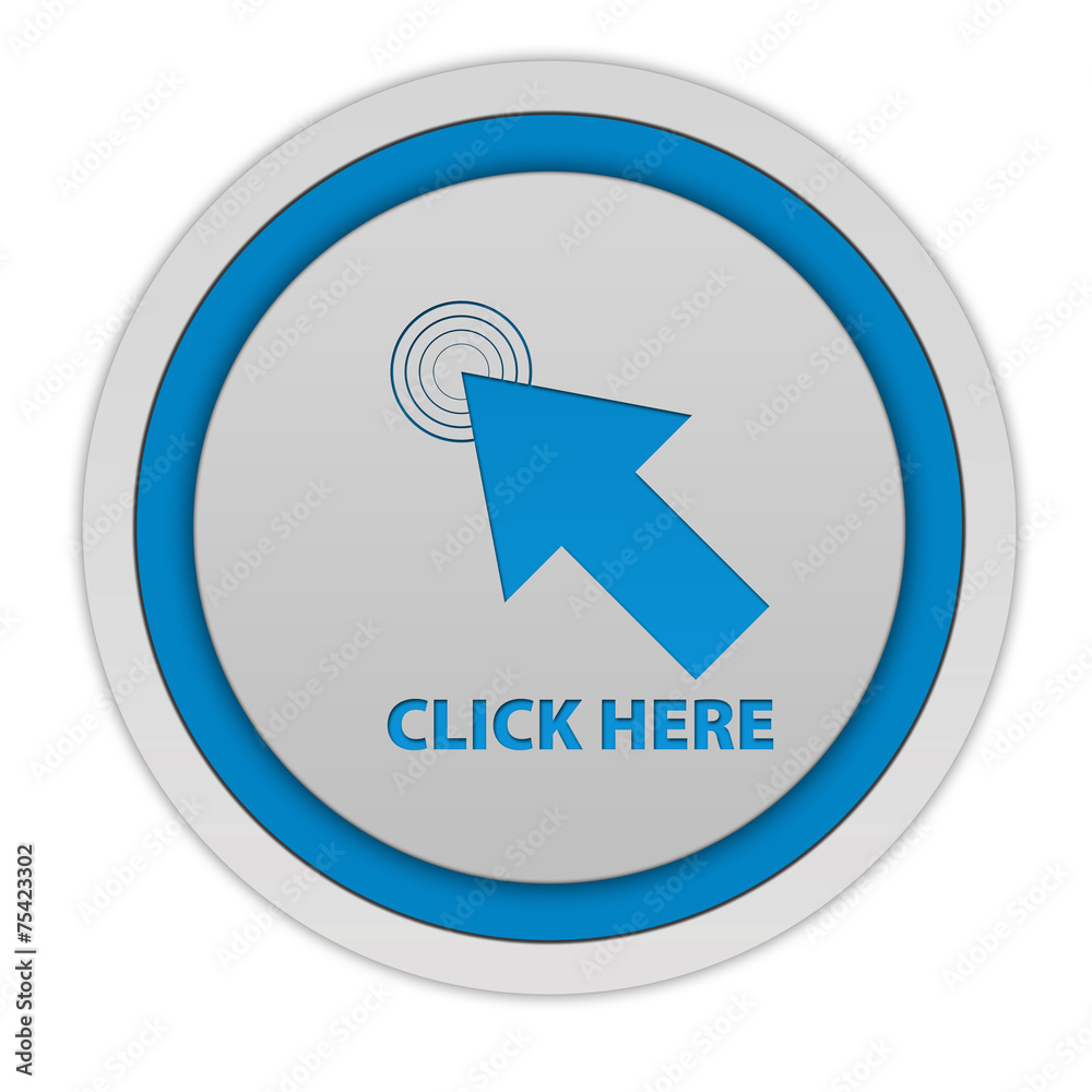 Click here circular icon on white background