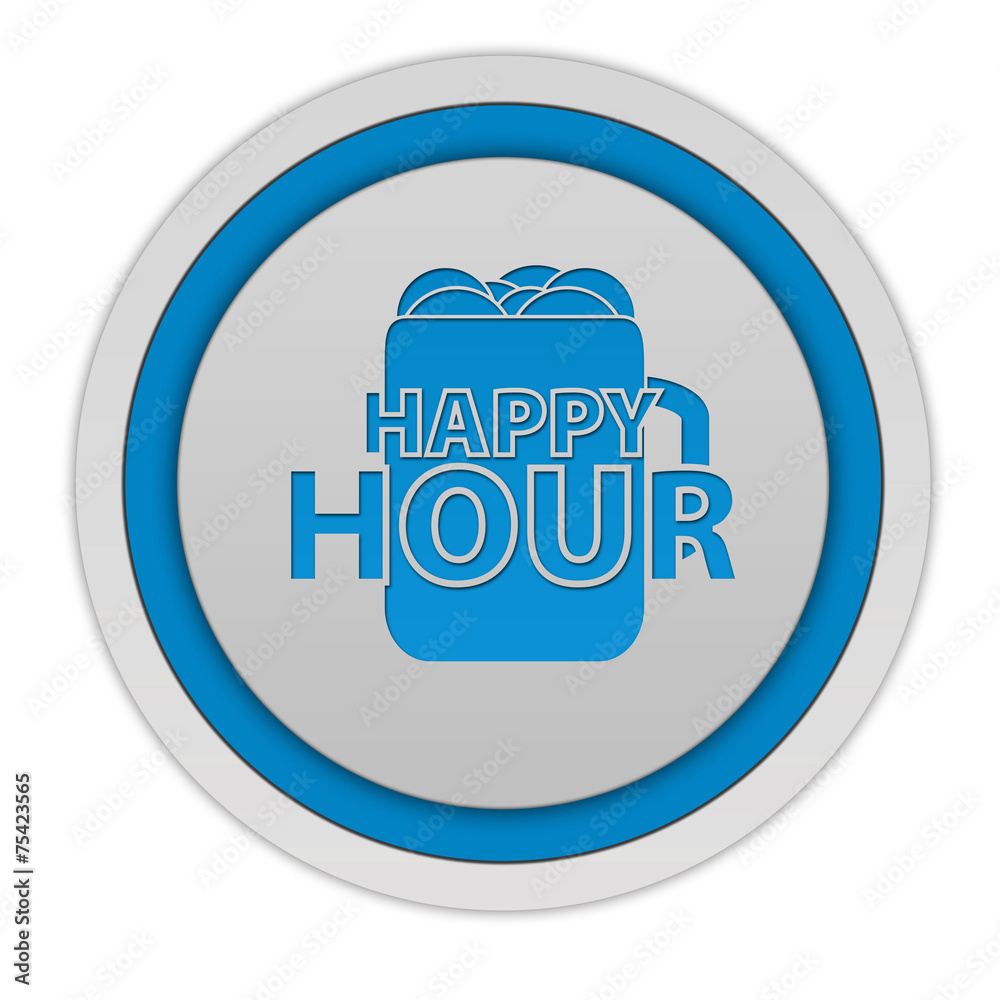 Happy hour circular icon on white background