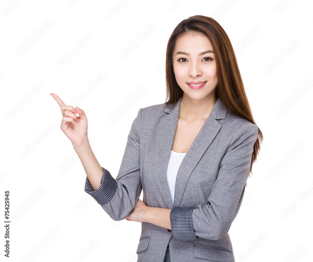 Businesswoman with finger point up Businesswoman with finger point up