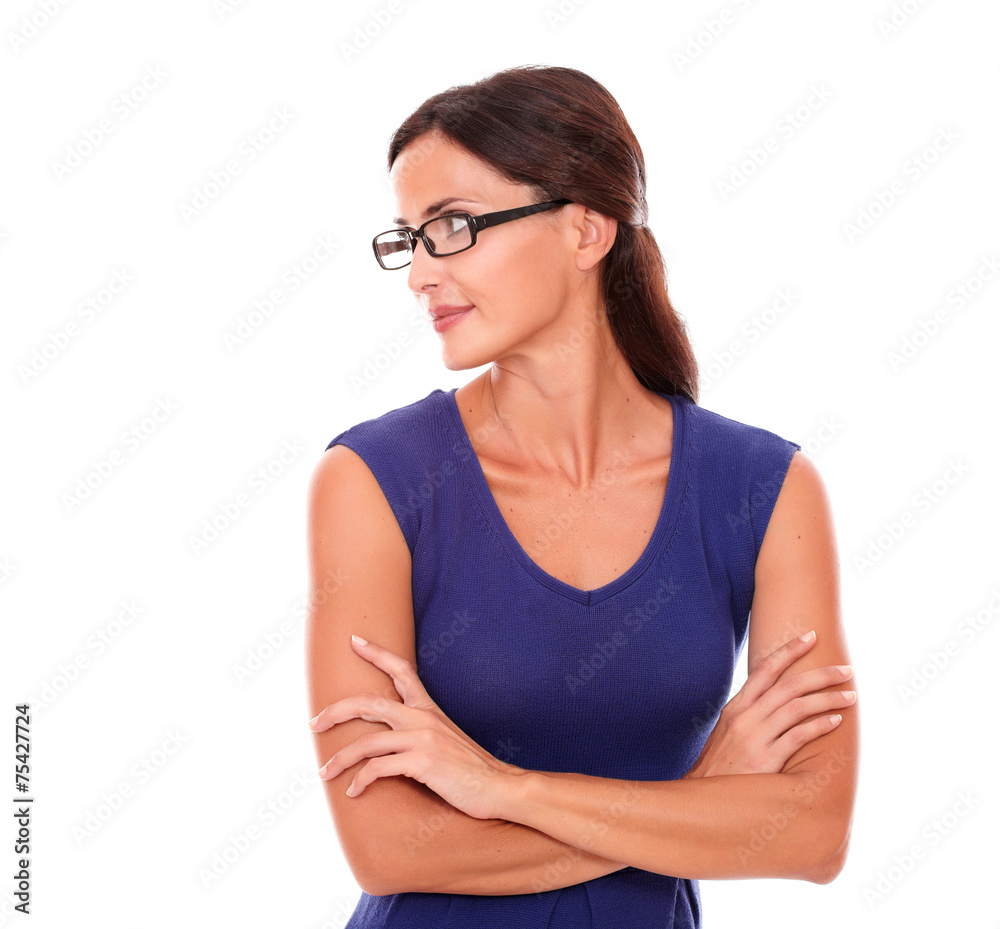 Beautiful woman in purple dress and spectacles Beautiful woman in purple dress and spectacles