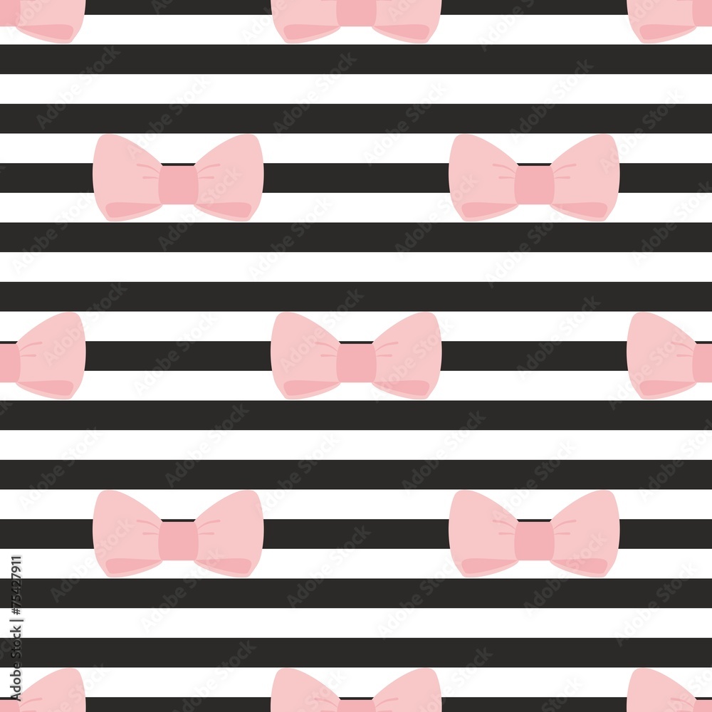 Sticker Tile vector pink bows on red strips background pattern 