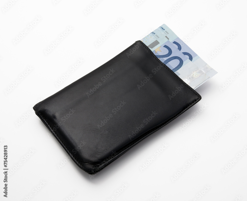 Wallet with euro banknotes isolated on white background Wallet with euro banknotes isolated on white background