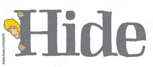 Man hiding behind word