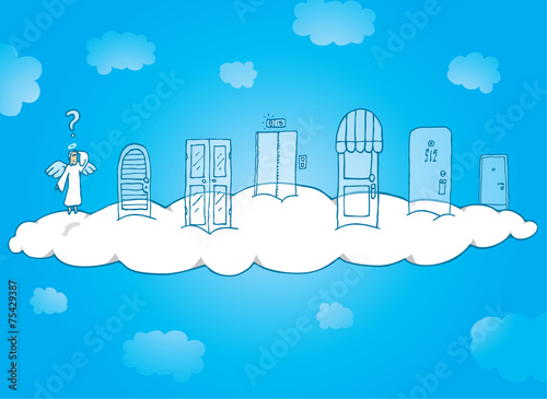 Angel choosing which heaven door to knock