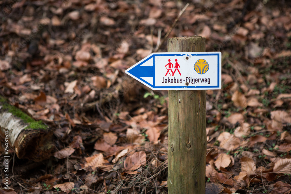 Waymarking on the Camino de Santiago, long distance pilgrimage,