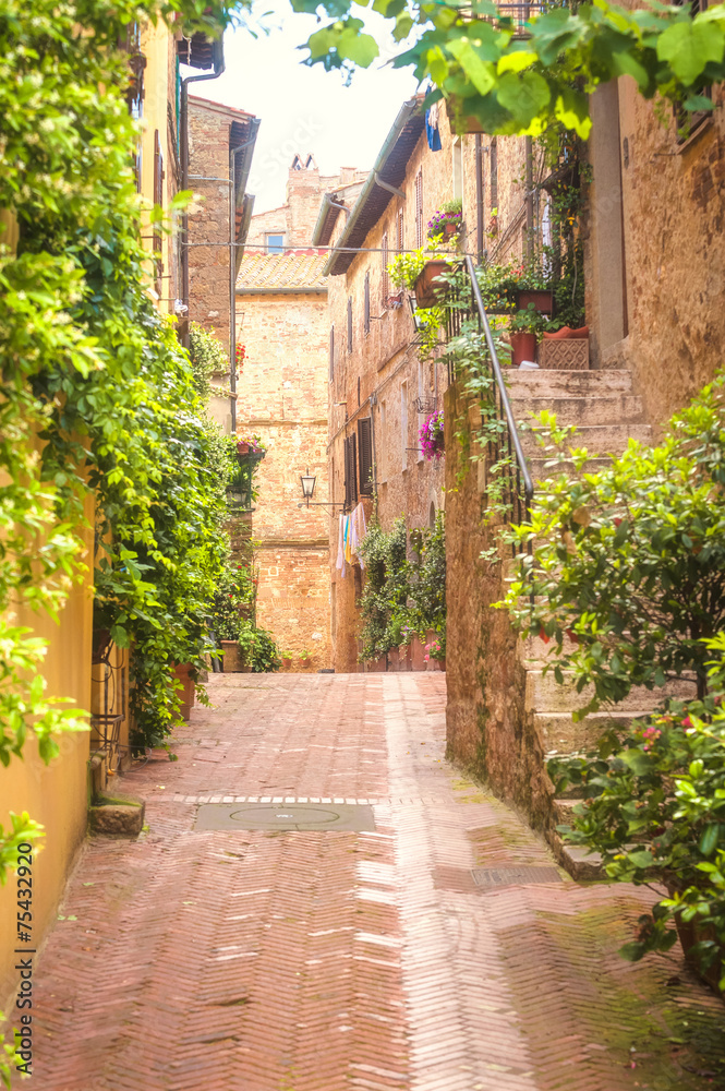 Obraz premium Old street in Pienza, a Renaissance town in northern Tuscany, It