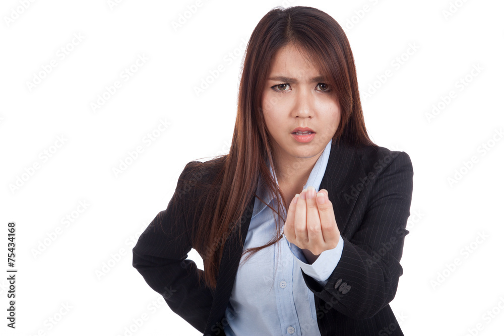 Angry young Asian businesswoman ask for money Angry young Asian businesswoman ask for money