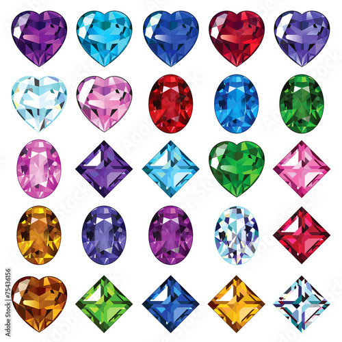 Set of 25 icons colored gemstones photo