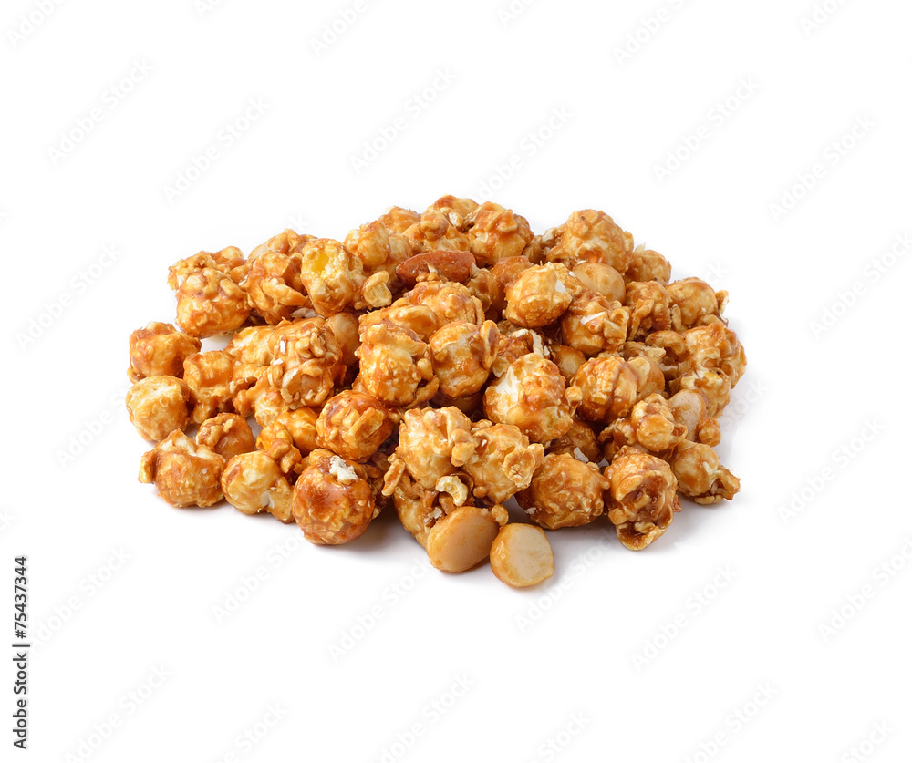 caramel popcorn isolated on white background caramel popcorn isolated on white background