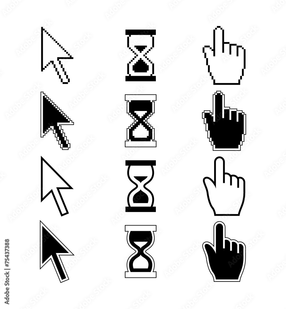 Vector pixel cursors icons - hand cursor mouse pointer hourglass Stock ...
