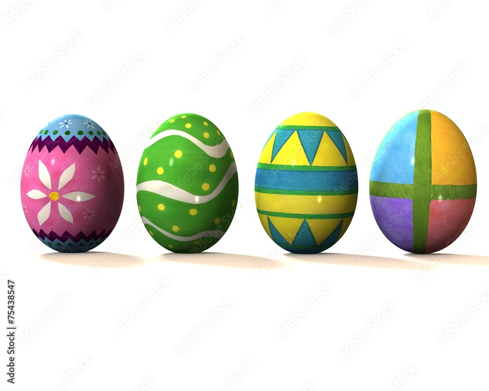 Four colored  eggs for Easter.