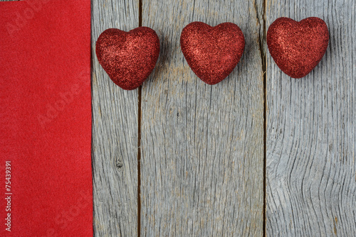 Hearts on Vintage Wood Background for Valentine s Day