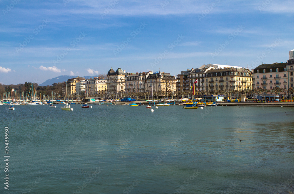 City of Geneva on the shores of Lake Geneva, Switzerland