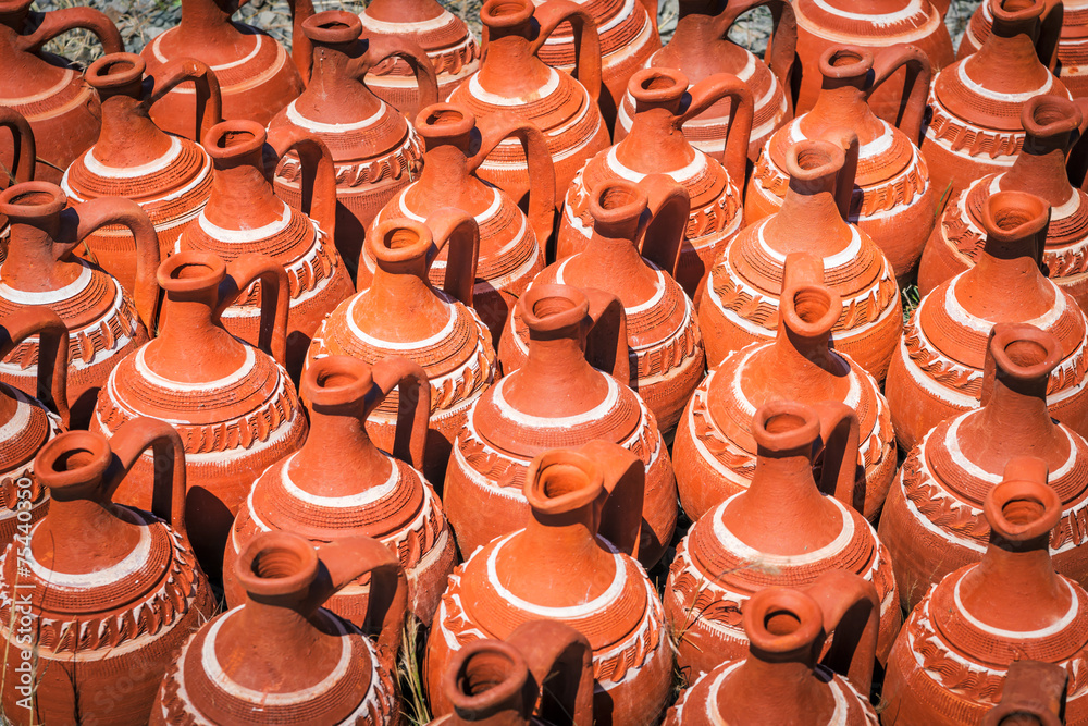 Turkish pitchers in sunny day, selective focus. Turkish pitchers in sunny day, selective focus.