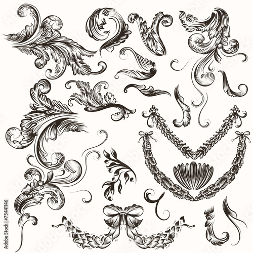 Collection of antique hand drawn swirls