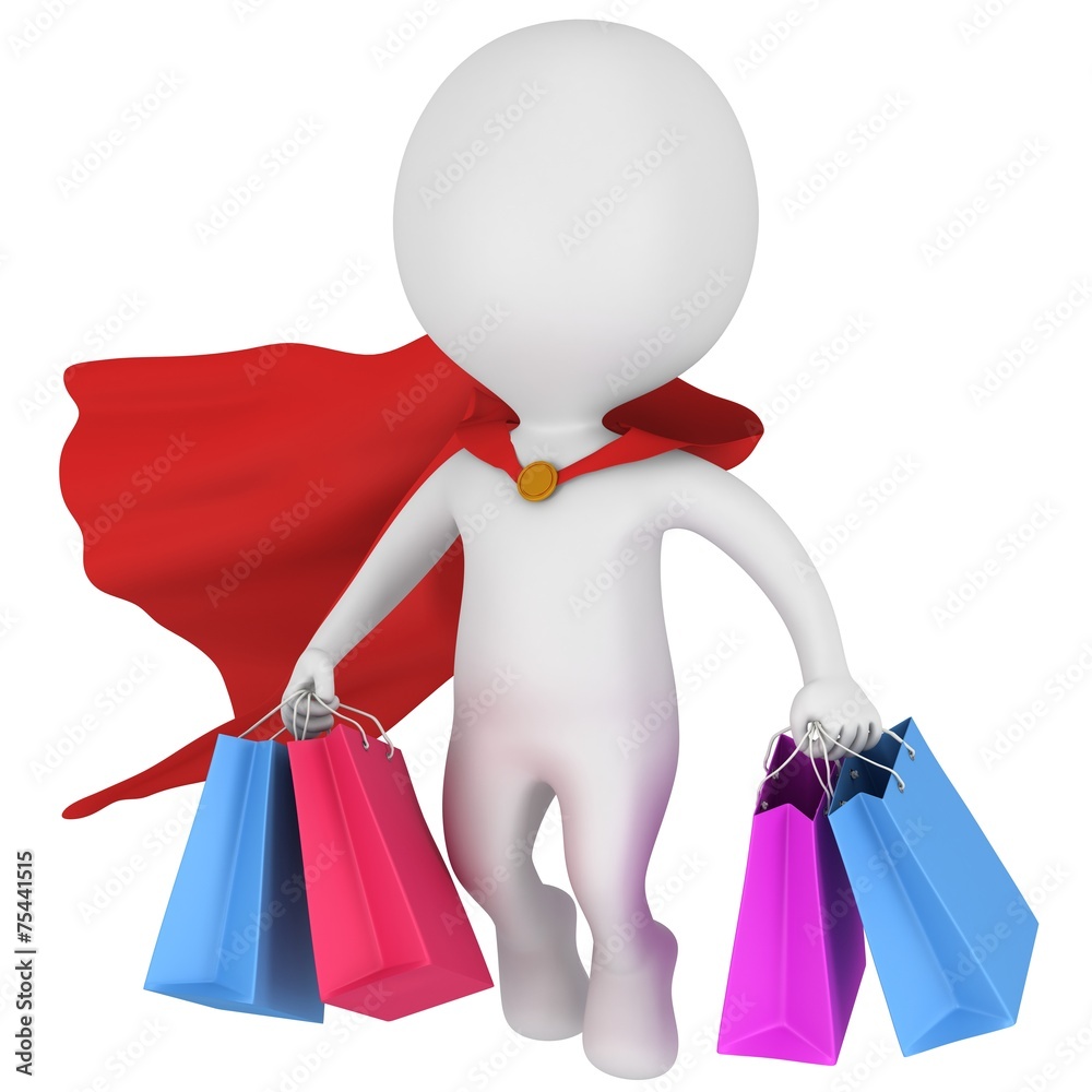 Brave superhero shopper with red cloak Brave superhero shopper with red cloak