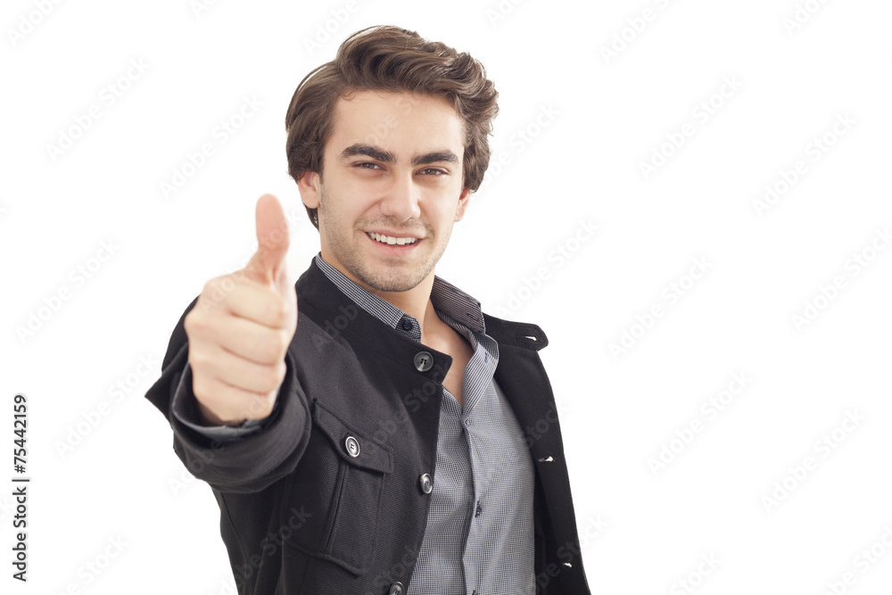 Young businessman showing OK sign with his thumb up Young businessman showing OK sign with his thumb up