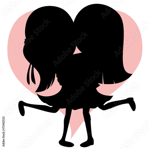 Hug collection - Lovely girlfriends are embracing (silhouette).
