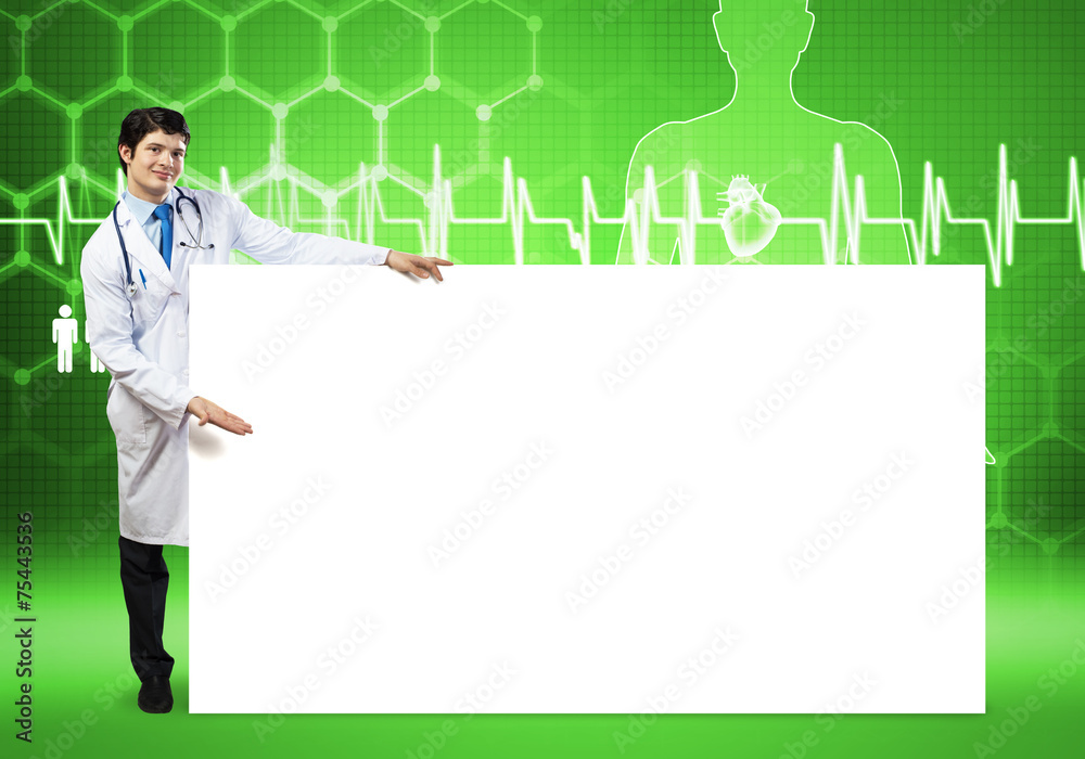 Doctor with banner Doctor with banner