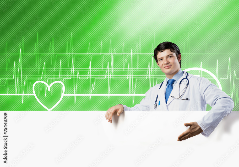 Doctor with banner