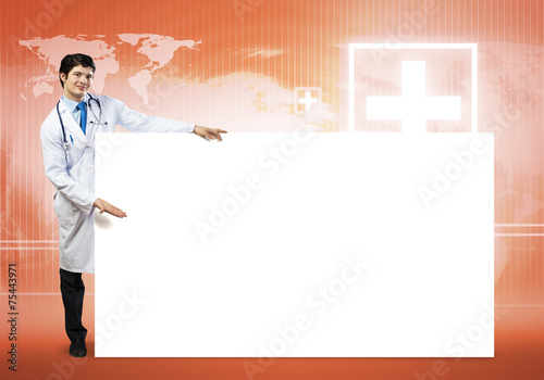 Doctor with banner