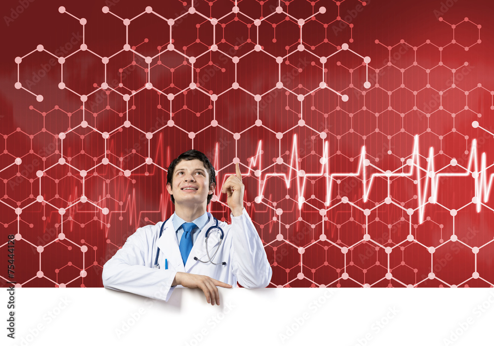 Doctor with banner Doctor with banner