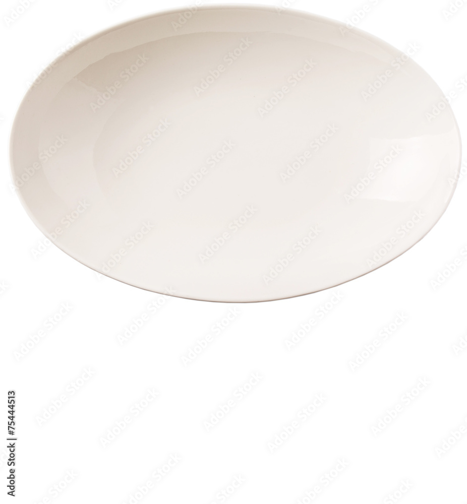Empty white oval salad bowl over white background Empty white oval salad bowl over white background