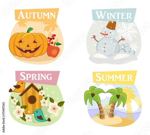 Four seasons flat icons  winter  spring  summer  autumn