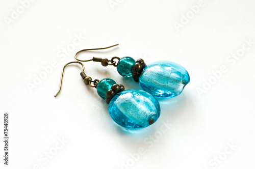 Hand crafted earrings with blue venetian glass