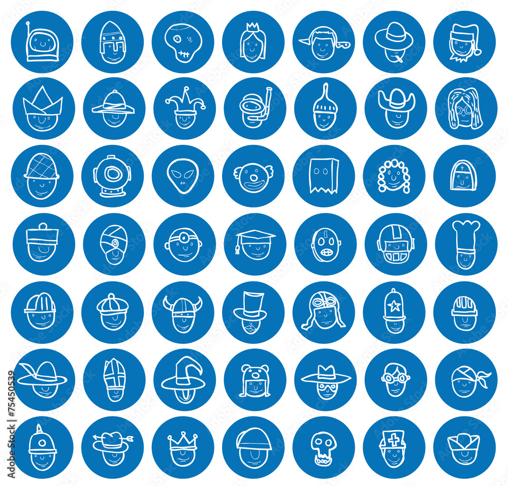 funny cartoon avatar icons set, vector.