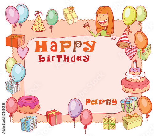 Birthday party design card, vector illustration.