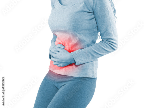 Woman around waistline to show pain on belly area.