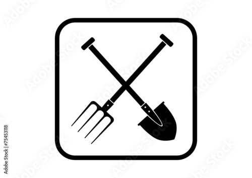 Fototapet Spade and pitchfork on white background